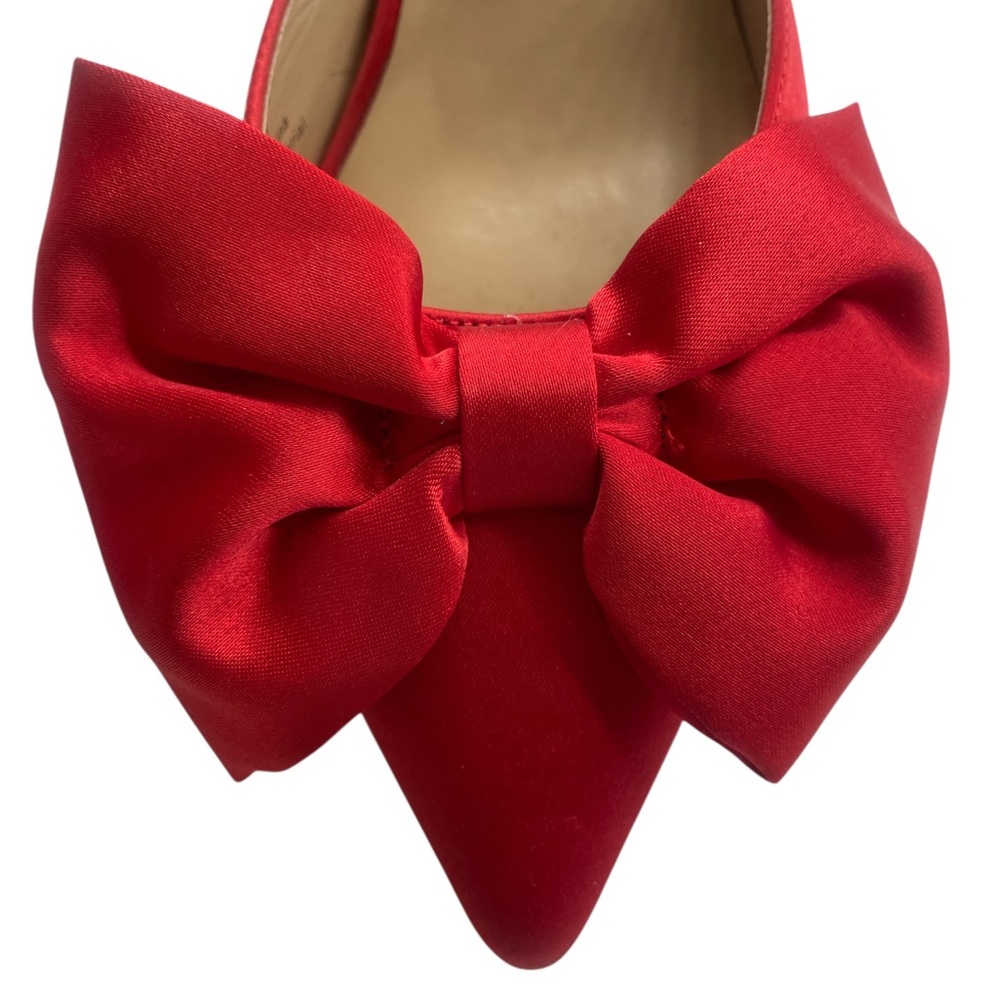 Journey collection red satin bow tie pointed slip on kitten heel size 7 Women's - Picture 6 of 6